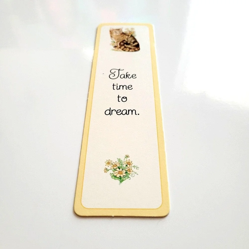 Vintage Tabby Cat paperboard Bookmark butterfly flowers Take Time Dream 80s/90s